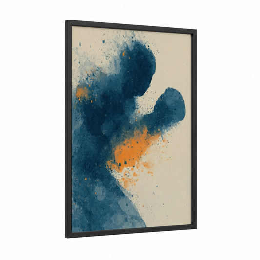 Watercolor Boxer framed boxing print — black wood frame — blue and gold palette