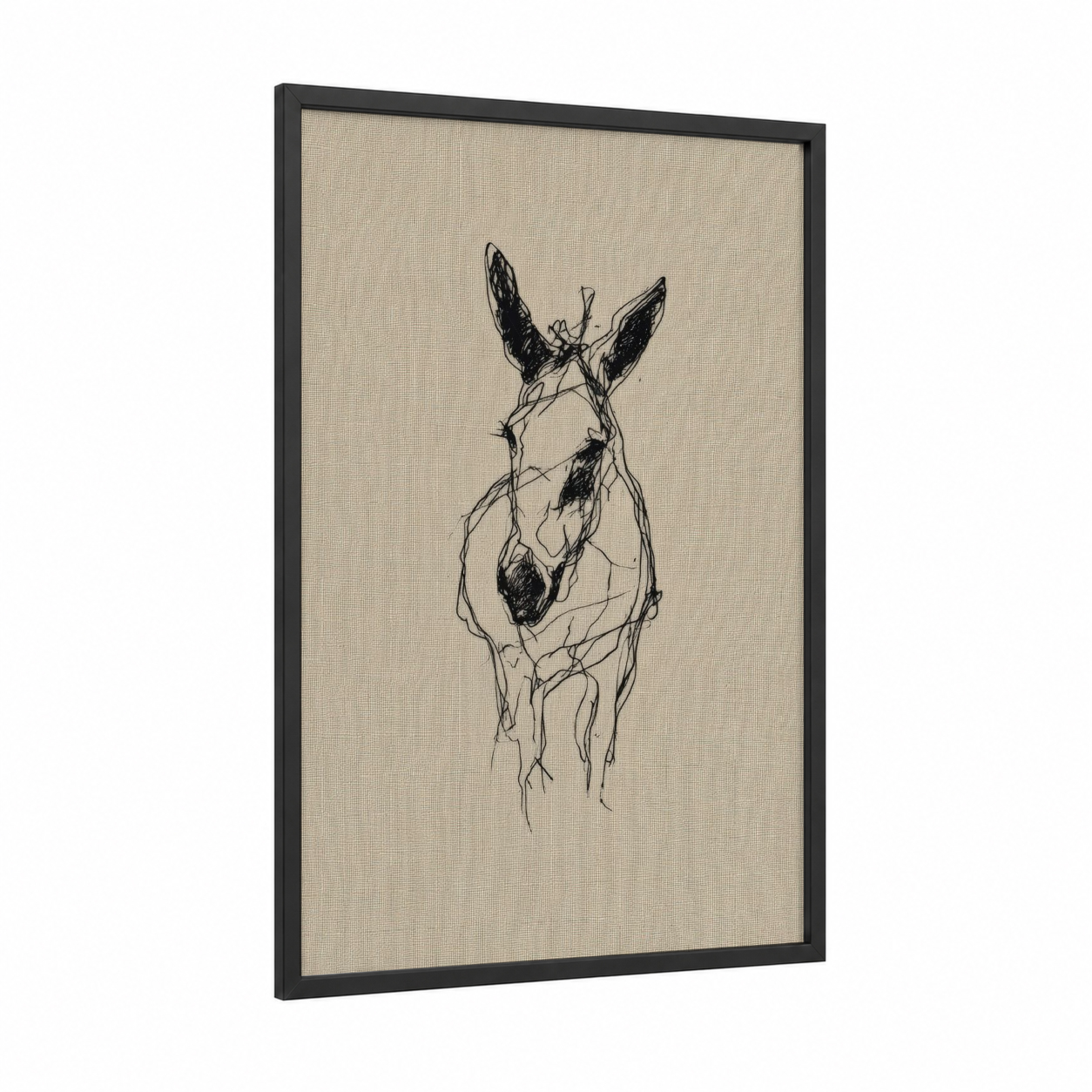 Sketched Mule framed art print — black wood frame — black and white and cream palette