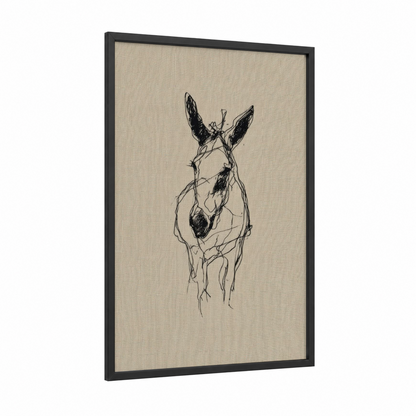 Sketched Mule framed art print — black wood frame — black and white and cream palette