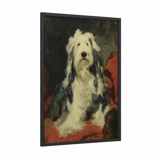 Noble Shepherd Portrait framed shepherd dogs and collies print — black wood frame — cream and russet palette