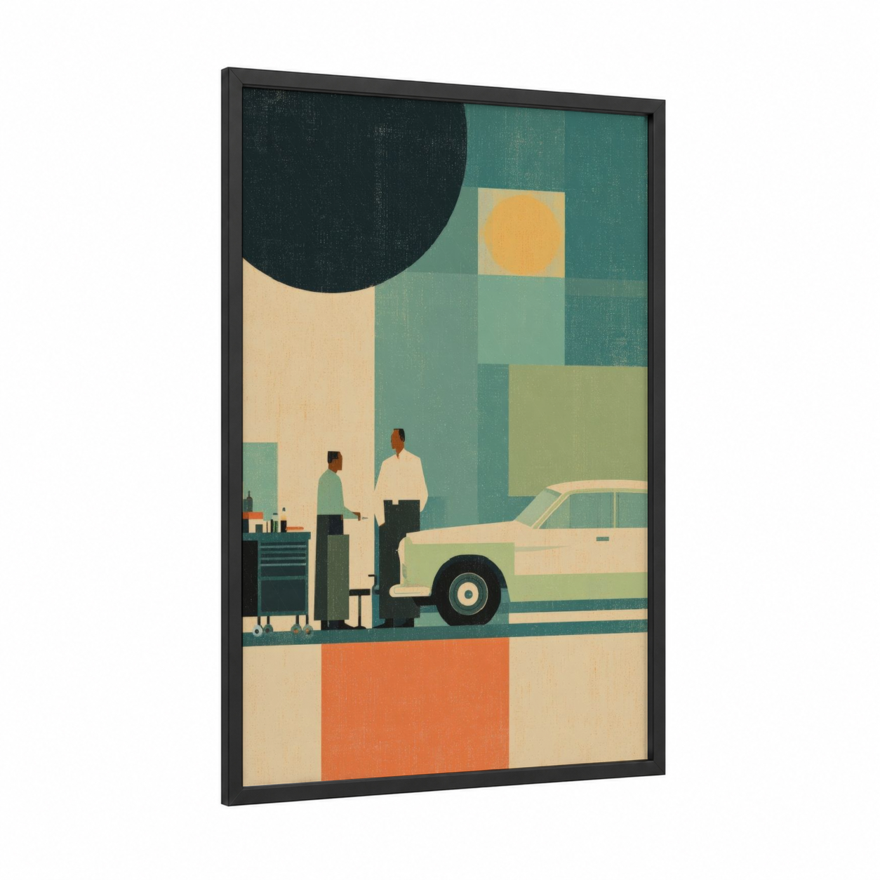 Vintage Father Bond framed father's day print — black wood frame — teal and beige palette