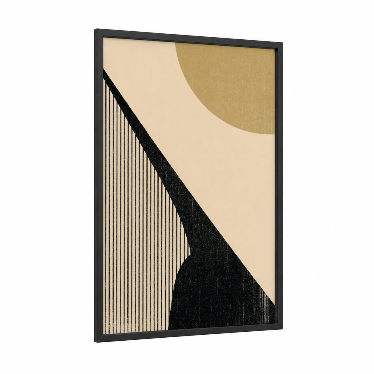 Golden Harp framed art print — black wood frame — cream and gold palette