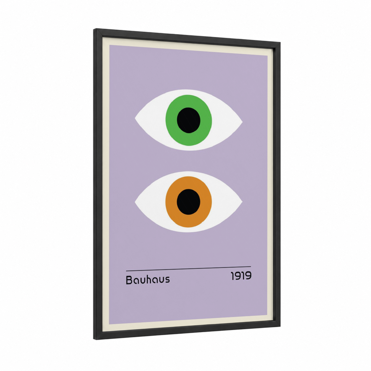 Twin Eyes Abstract framed abstract geometric print — black wood frame — lavender and green palette