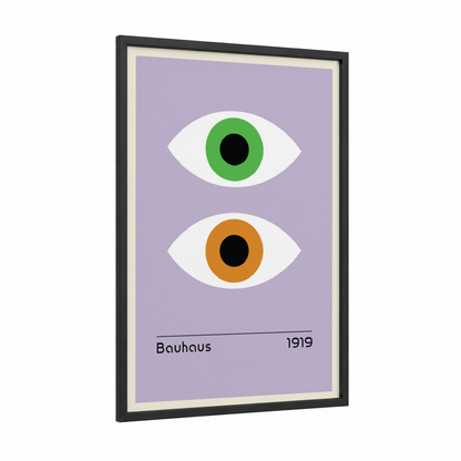 Twin Eyes Abstract framed abstract geometric print — black wood frame — lavender and green palette