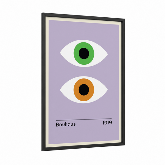 Twin Eyes Abstract framed abstract geometric print — black wood frame — lavender and green palette