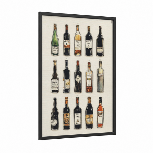 Vintage Wine Collection framed red wine print — black wood frame — cream and brown palette