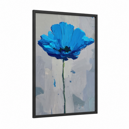 Azure Bloom framed abstract flower print — black wood frame — blue and white palette
