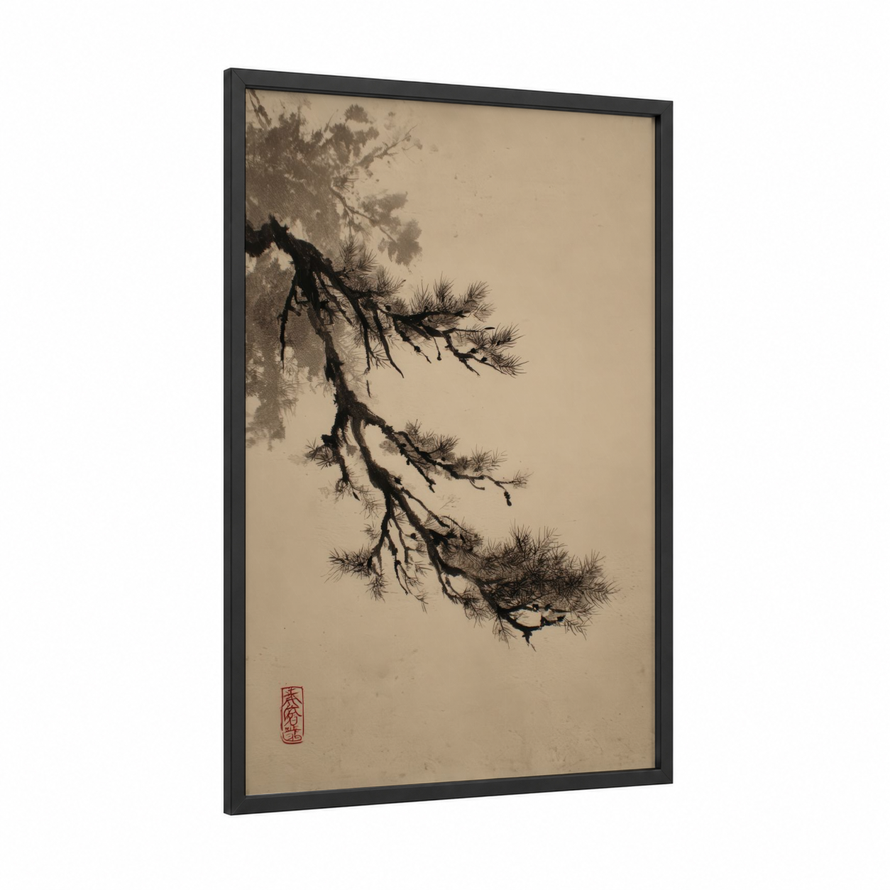 Ancient Redwood Branch framed redwood tree print — black wood frame — black and cream palette