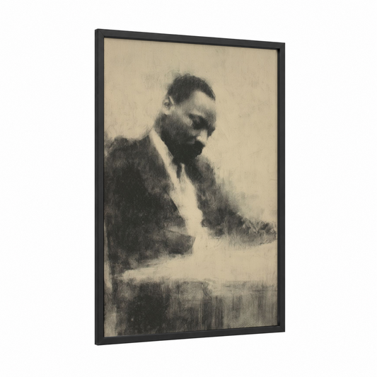 Martin Luther King Jr. framed martin luther king jr day print — black wood frame — black and white and gray palette