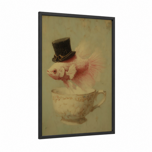 Gentlemen Betta framed betta fish print — black wood frame — cream and salmon pink palette