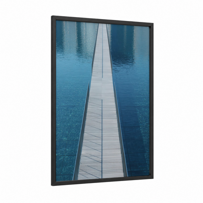 Endless Dock framed bridges print — black wood frame — blue and white and turquoise palette