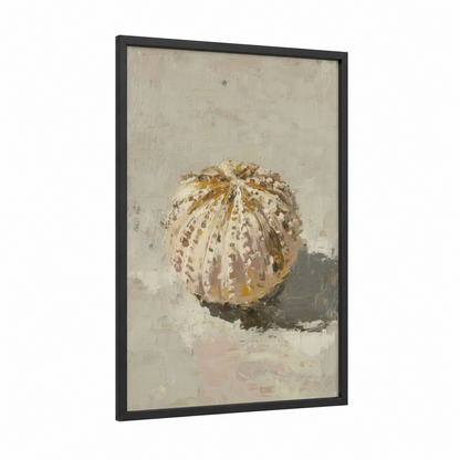 Golden Sea Urchin framed art print — black wood frame — cream and gold palette