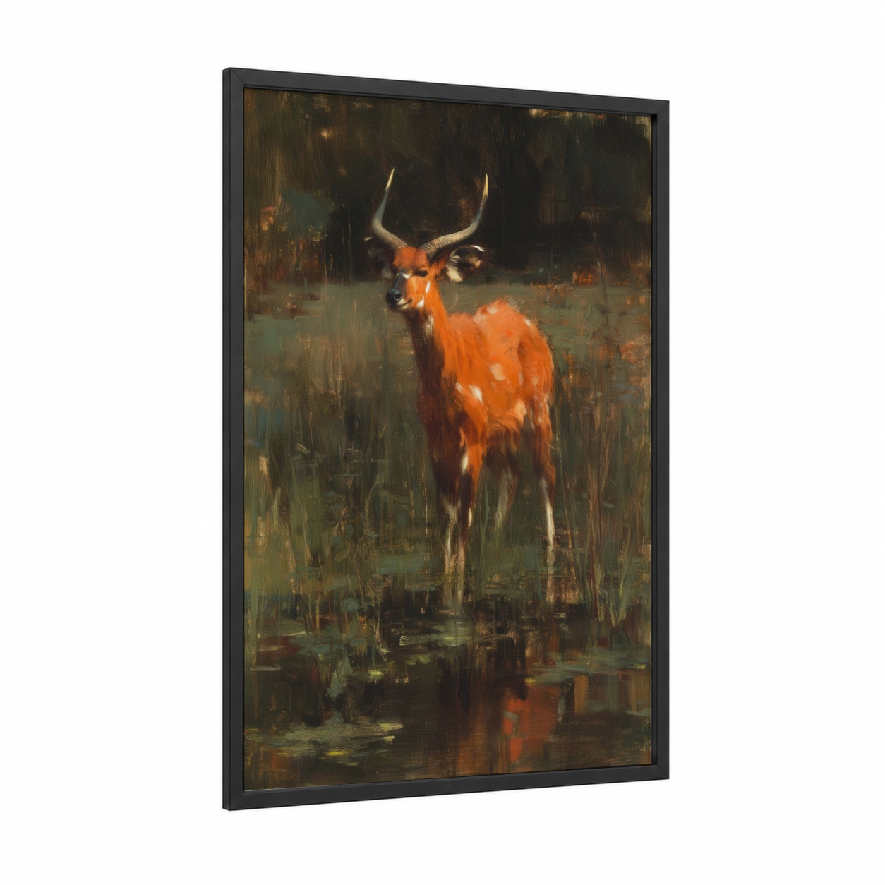 Russet Antelope framed art print — black wood frame — russet and gold palette
