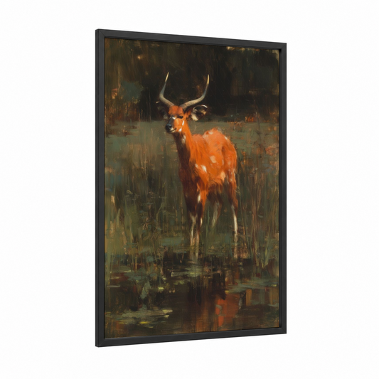 Russet Antelope framed art print — black wood frame — russet and gold palette