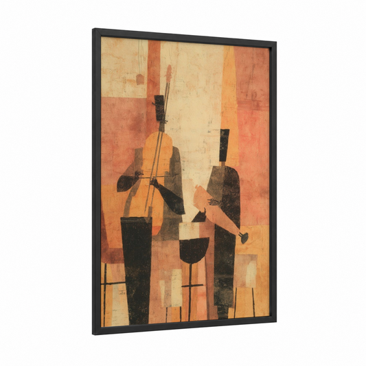 Jazz Musicians framed art print — black wood frame — cream palette