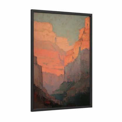 Crimson Canyon framed art print — black wood frame — orange and gray palette
