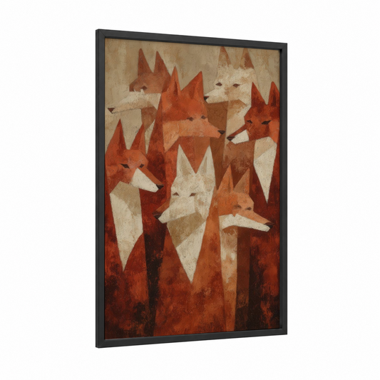 Russet Coyote Pack framed art print — black wood frame — russet and cream palette