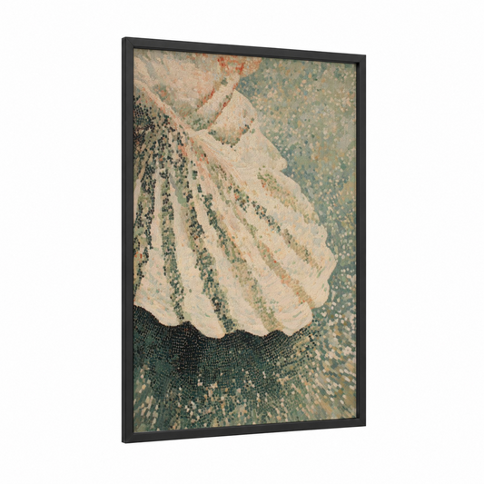 Textured Oyster Shell framed art print — black wood frame — cream and sage green palette