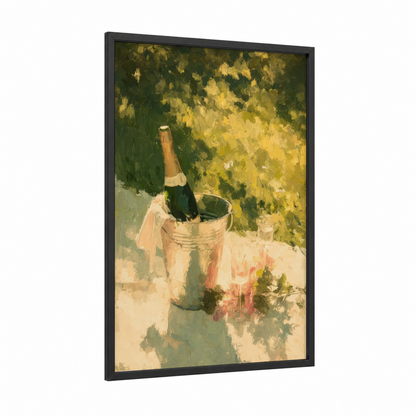 Garden Champagne framed art print — black wood frame — gold and green palette