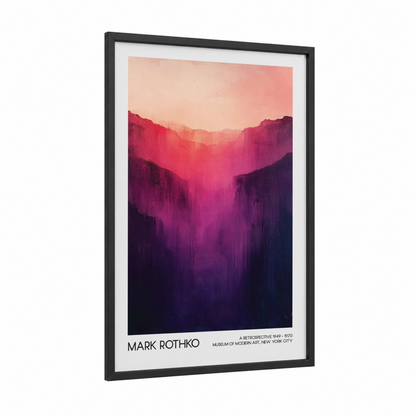 Crimson Canyon Dream framed abstract classic print — black wood frame — magenta and peach palette