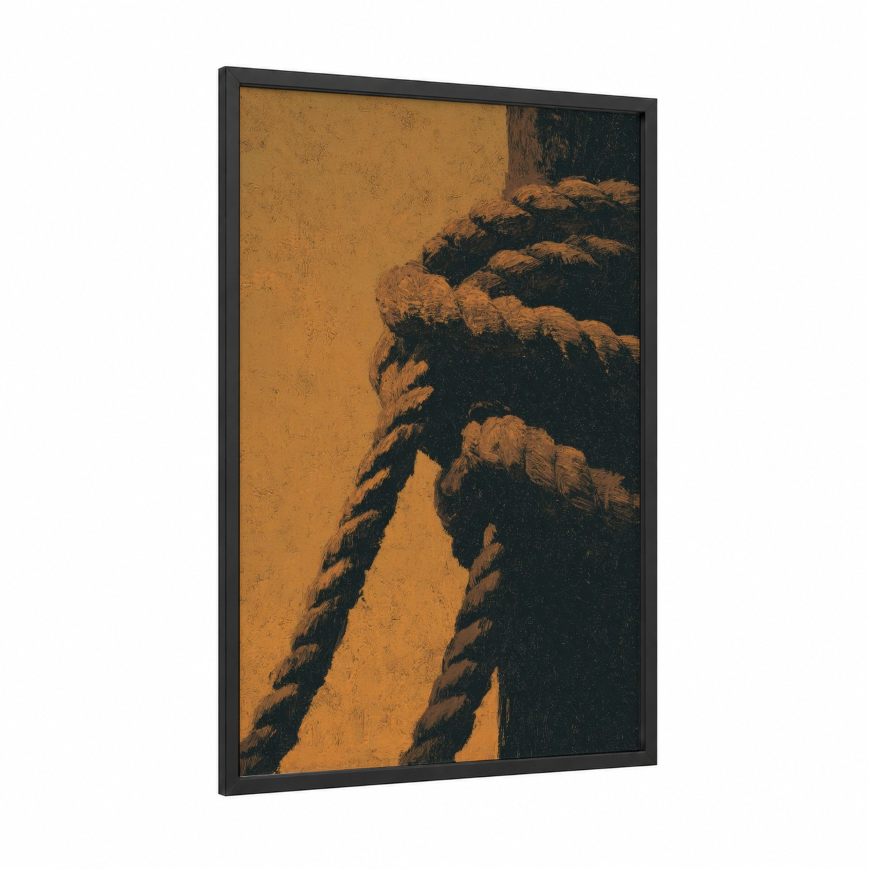 Golden Rope Knots framed art print — black wood frame — gold and black palette
