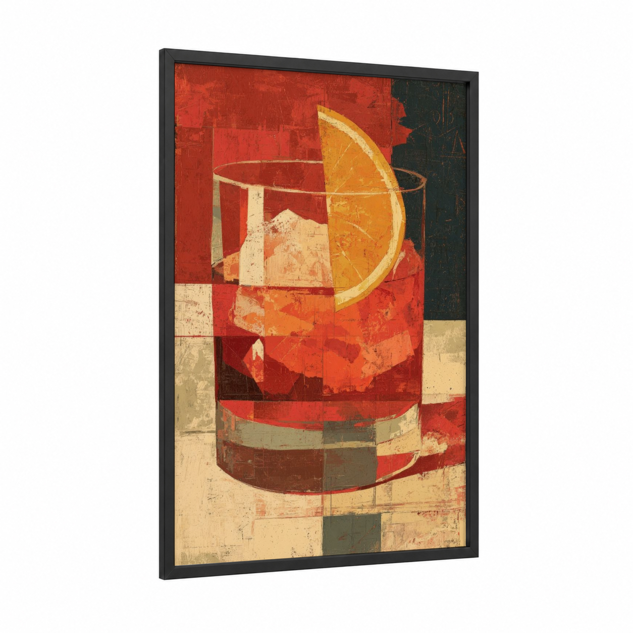 Crimson Cocktail framed art print — black wood frame — red and gold palette