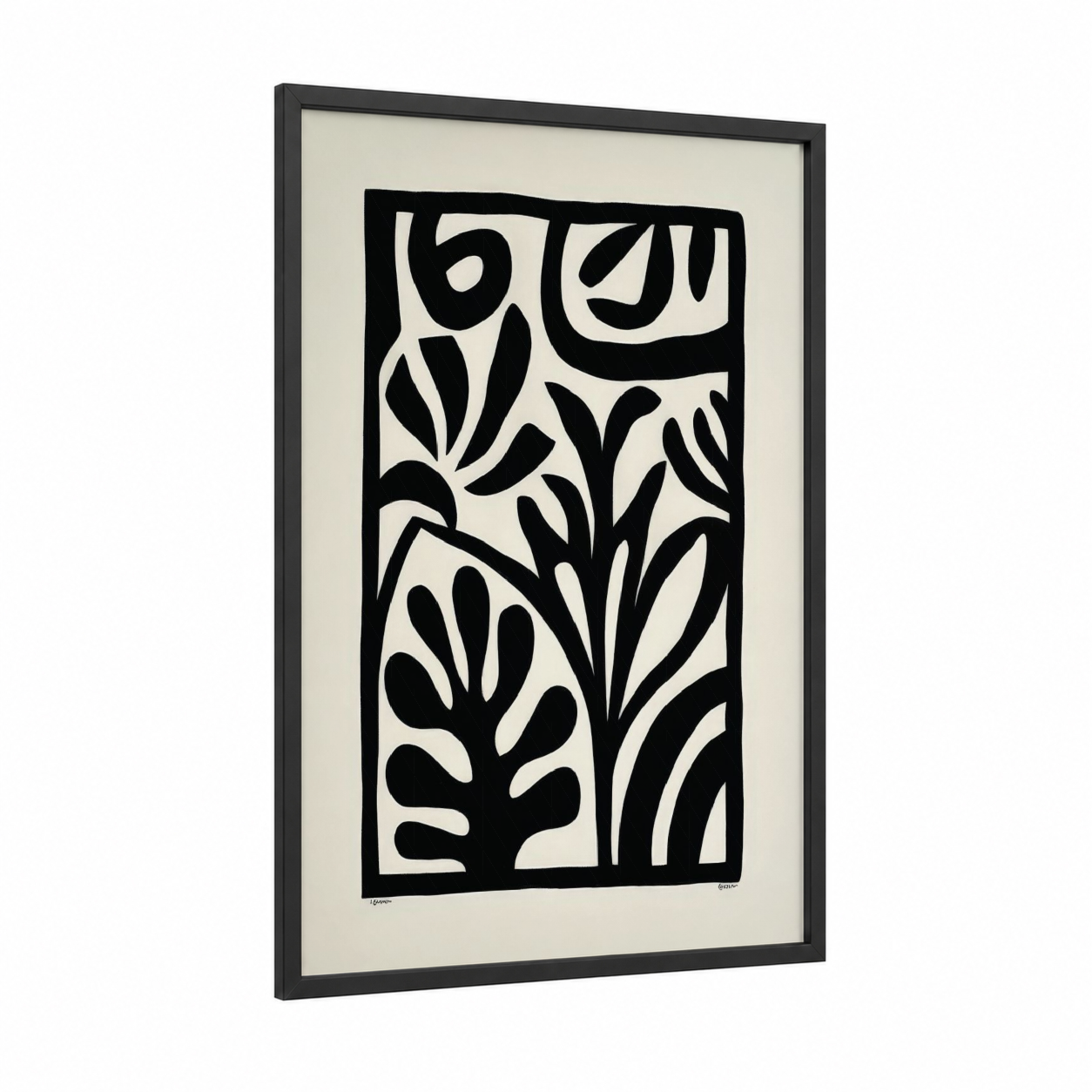 Organic Composition framed abstract minimalist print — black wood frame — black and white palette