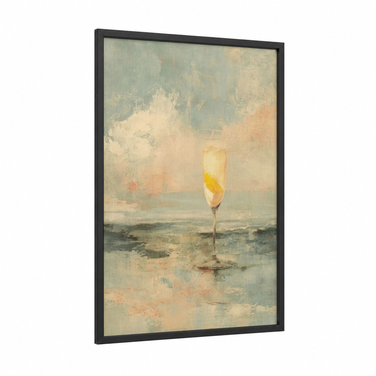 Citrus Cocktail framed art print — black wood frame — cream and sage green palette