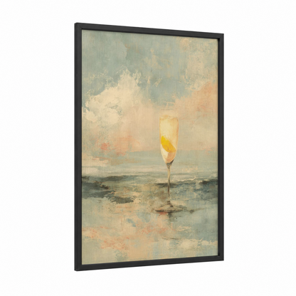Citrus Cocktail framed art print — black wood frame — cream and sage green palette