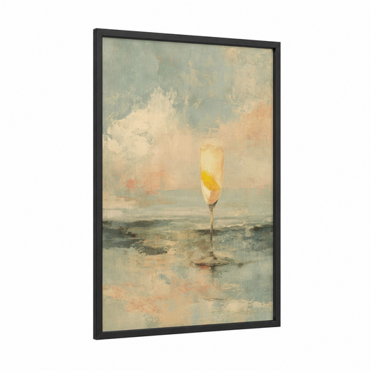 Citrus Cocktail framed art print — black wood frame — cream and sage green palette