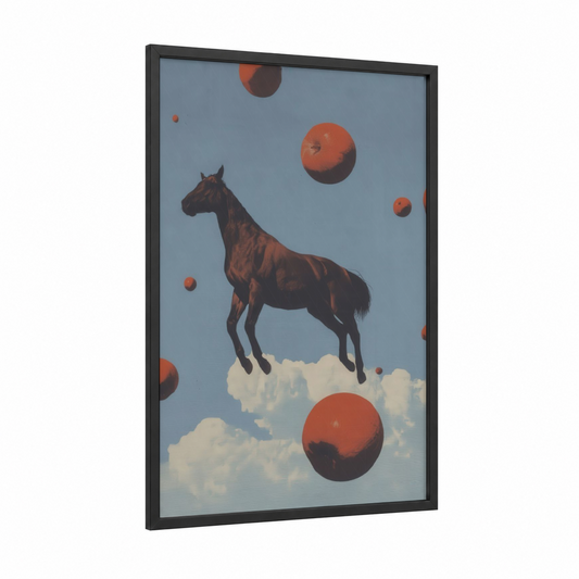 Celestial Quarter Horse framed art print — black wood frame — bermuda gray and russet palette