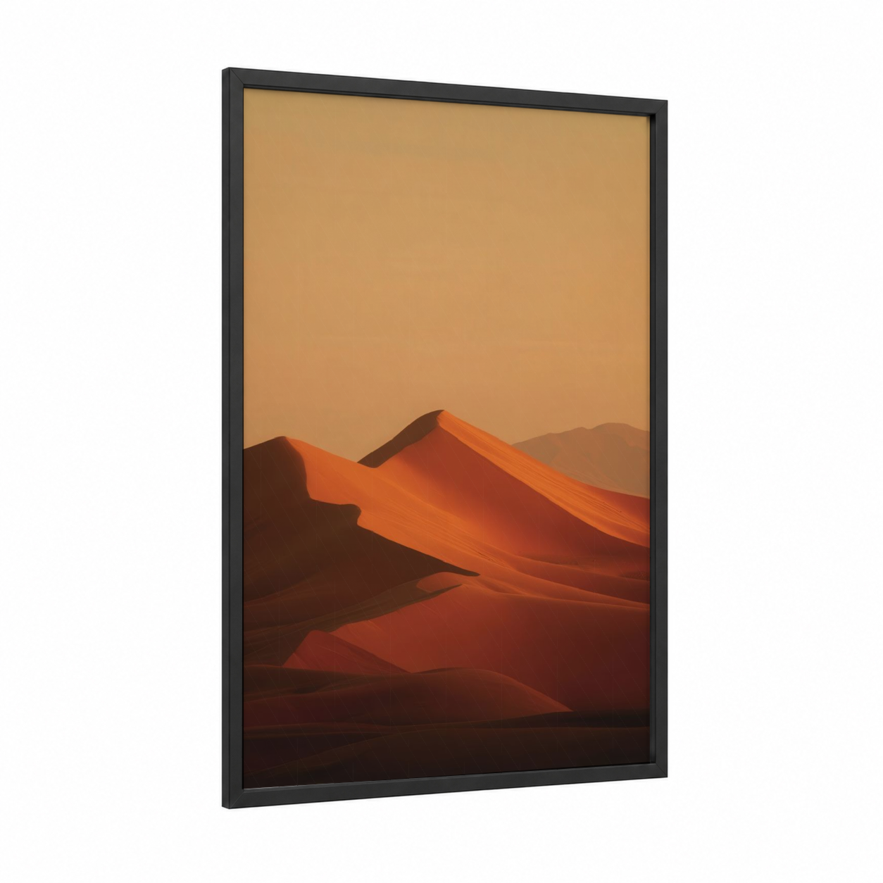 Crimson Dune Landscape framed art print — black wood frame — pumpkin and gold palette