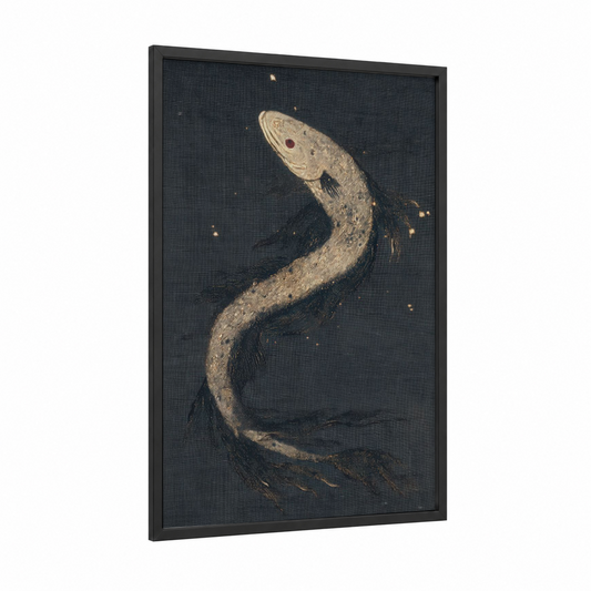 Golden Eel framed eels print — black wood frame — gold and black palette