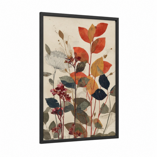 Autumn Botanicals framed art print — black wood frame — russet and beige palette
