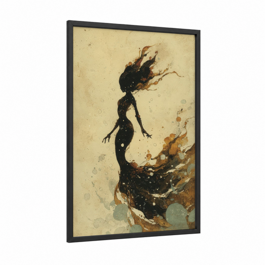 Ethereal Mermaid framed art print — black wood frame — black and russet palette