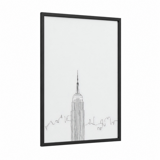 Iconic Skyscraper framed empire state building print — black wood frame — black and white palette