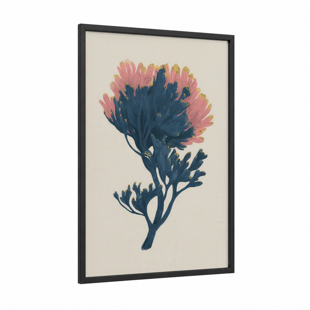 Midnight Anemone framed sea anemone print — black wood frame — pink palette