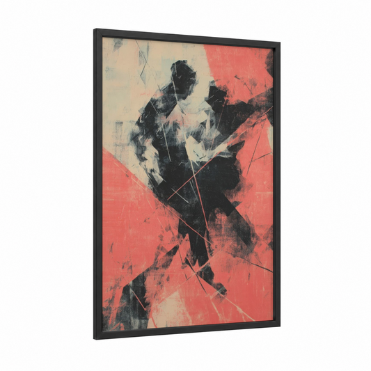 Urban Motion Dancer framed street dance print — black wood frame — red and black and white palette