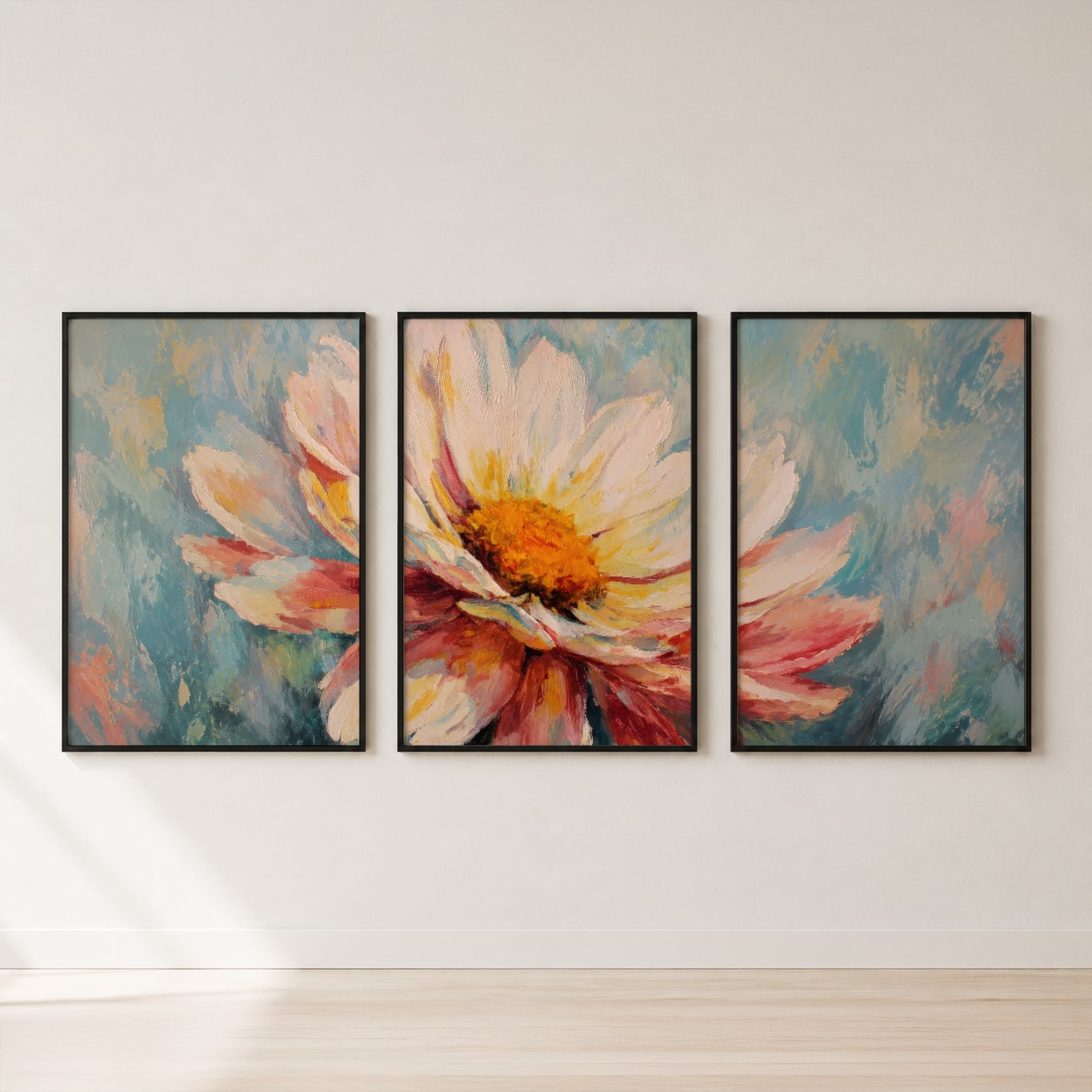 Abstract Daisy Bloom Triptych Wall Art Set — set hero