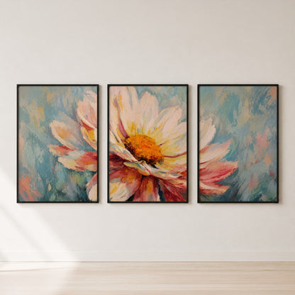 Abstract Daisy Bloom Triptych Wall Art Set — set hero