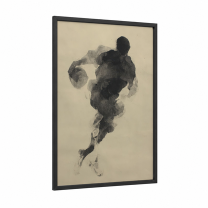 Dynamic Basketball Player framed art print — black wood frame — black and white and nobel palette