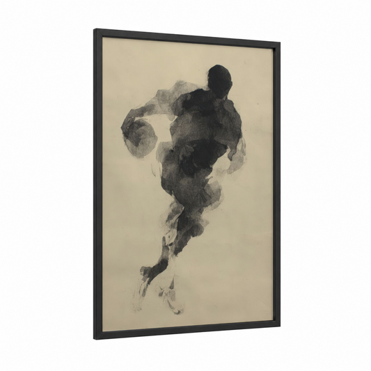 Dynamic Basketball Player framed art print — black wood frame — black and white and nobel palette