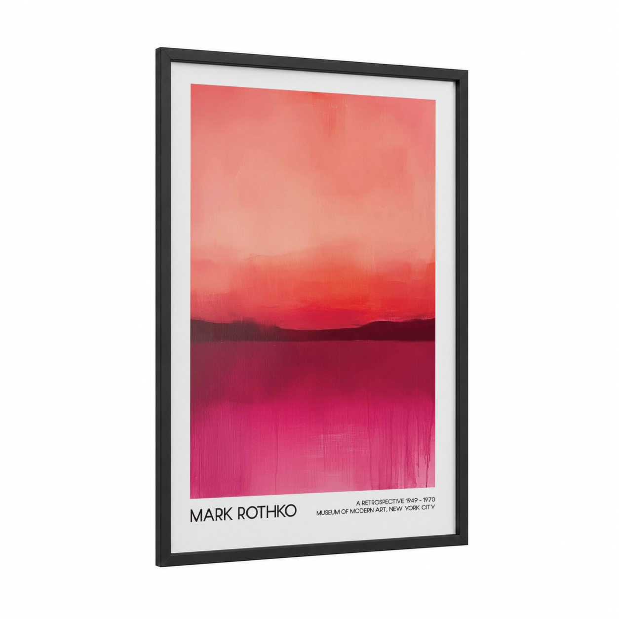 Crimson Horizon framed abstract classic print — black wood frame — magenta and salmon pink palette