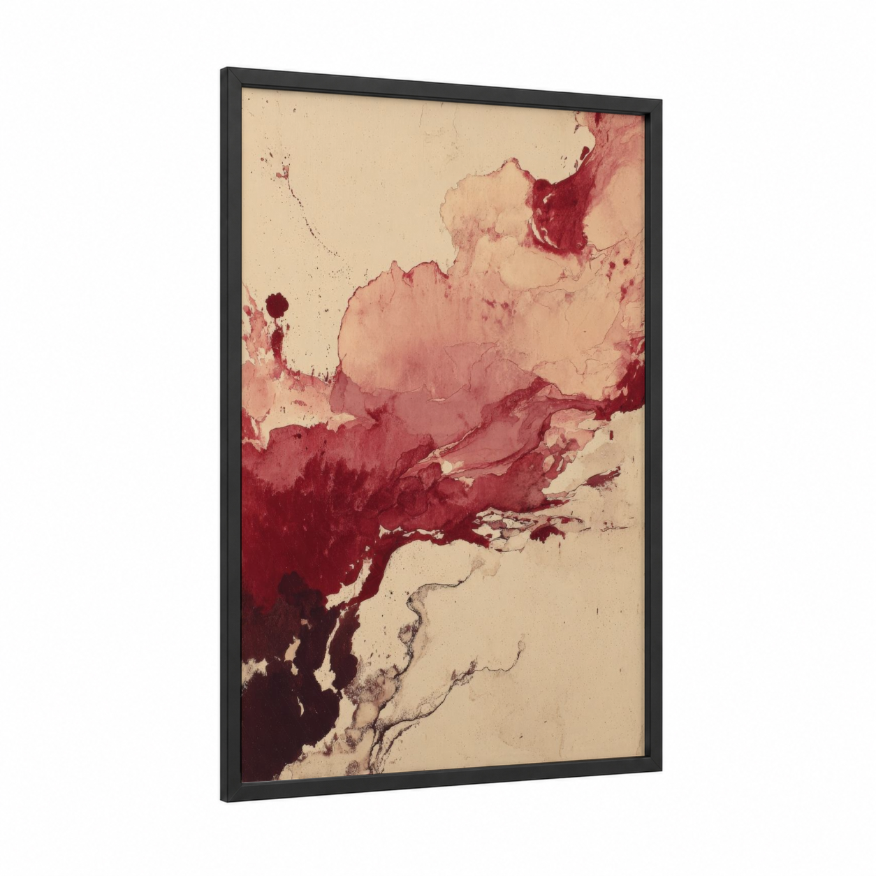 Rosé Wine Swirl framed rose wine print — black wood frame — salmon pink and maroon palette