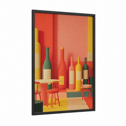 Colorful Wine Studio framed wineries and cellars print — black wood frame — red and yellow gold palette