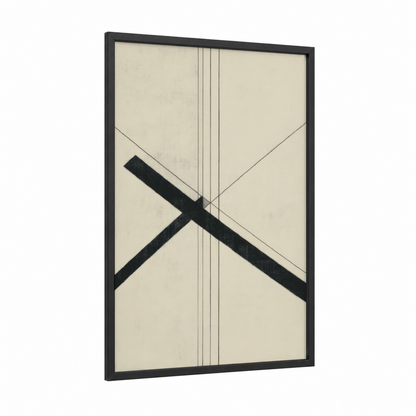 Minimalist Geometry framed abstract minimalist print — black wood frame — cream and black palette