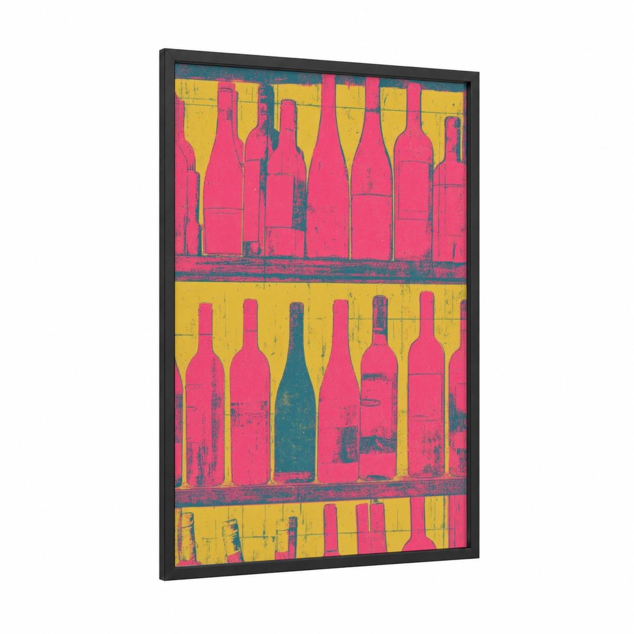 Neon Wine Collection framed wineries and cellars print — black wood frame — magenta and yellow gold palette