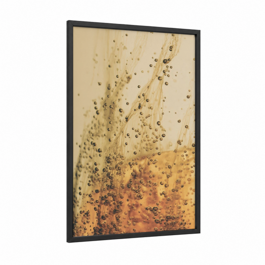 Golden Wine Splash framed white wine print — black wood frame — gold and cream palette