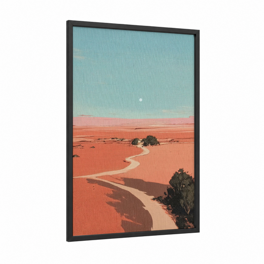 Desert Pathway framed various landscapes print — black wood frame — turquoise and russet palette