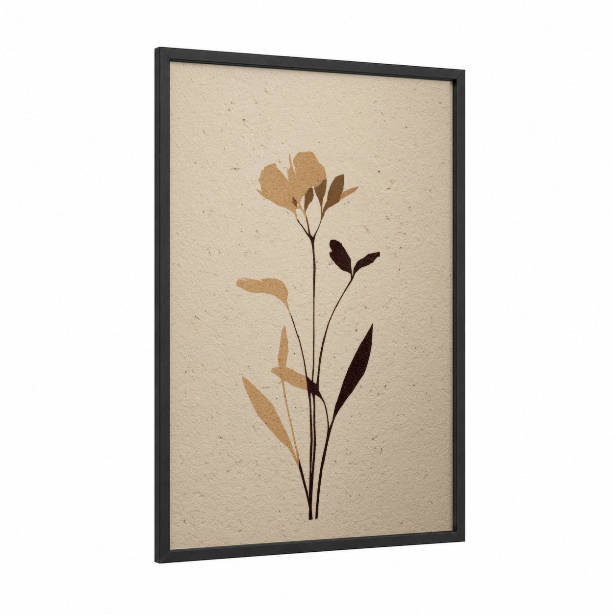 Minimal Kauri framed kauri tree print — black wood frame — beige and brown palette